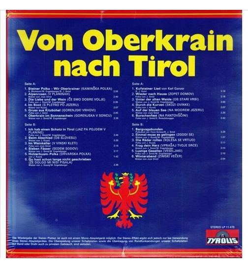 Orig. Steiner Quintett aus Oberkrain - Von Oberkrain nach Tirol (2LP)