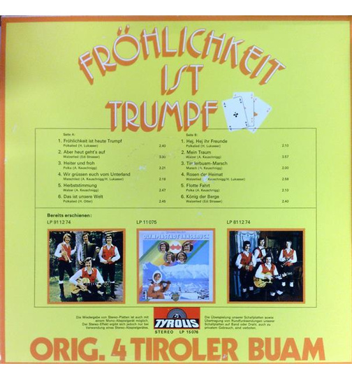 Orig. 4 Tiroler Buam - Frhlichkeit ist Trumpf