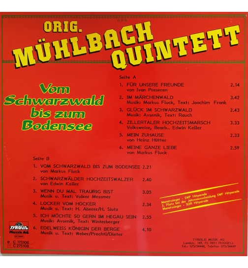 Orig. Mhlbach Quintett - Vom Schwarzwald bis zum Bodensee