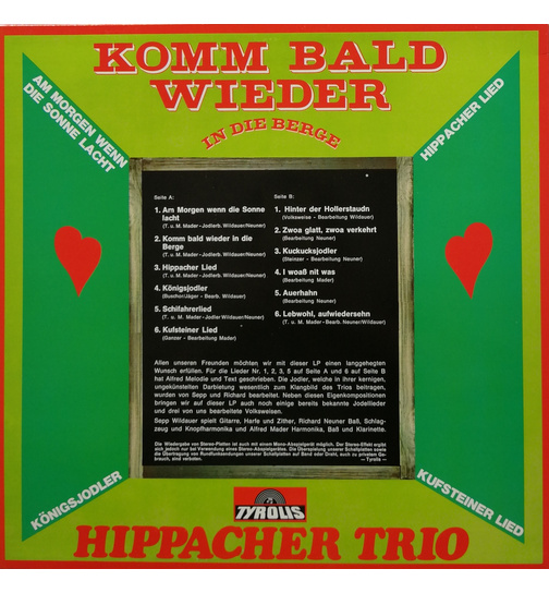 Hippacher Trio - Komm bald wieder (grnes Cover)