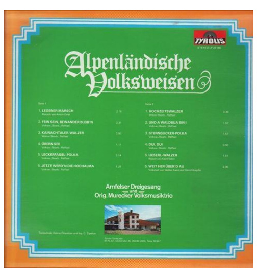 Arnfelser Dreigesang und Orig. Murecker Volksmusiktrio - Alpenlndische Volksweisen