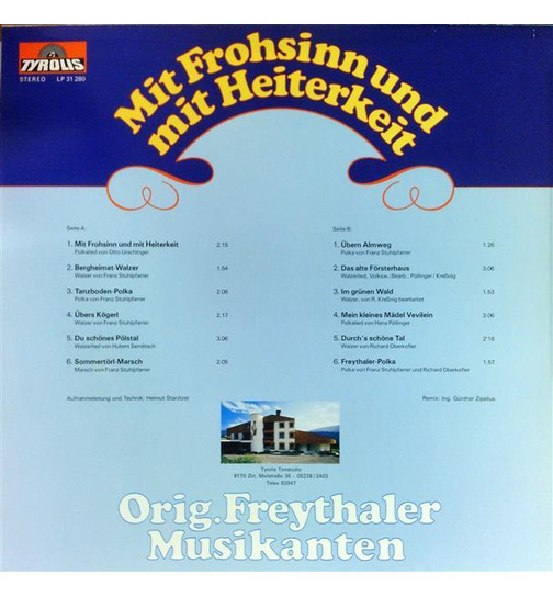 Orig. Freythaler Musikanten - Mit Frohsinn und mit Heiterkeit