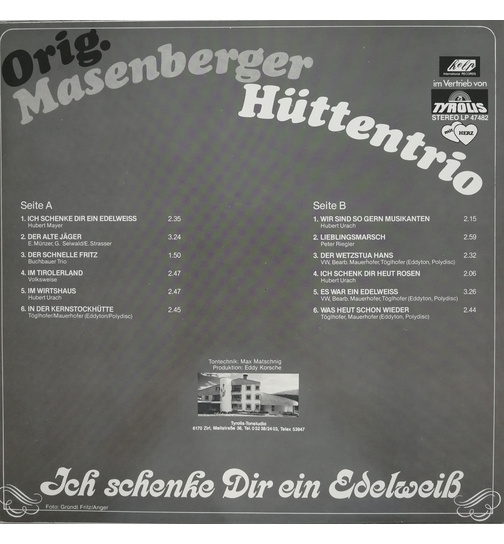 Orig. Masenberger Httentrio - Ich schenke dir ein Edelwei