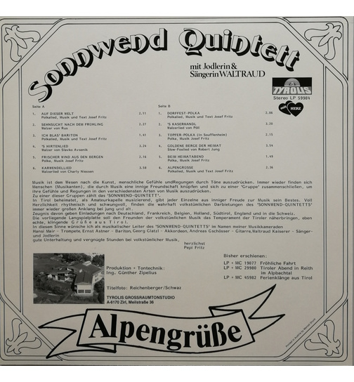 Sonnwend Quintett mit Jodlerin & Sngerin Waltraud - Alpengre