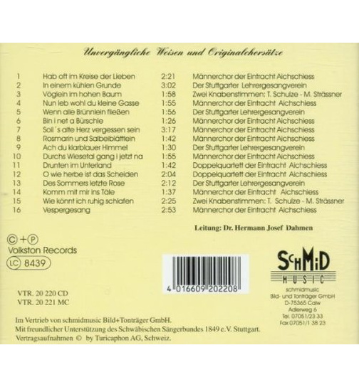 Friedrich Silcher - Unvergessliche Weisen und Originalchorstze CD Neu