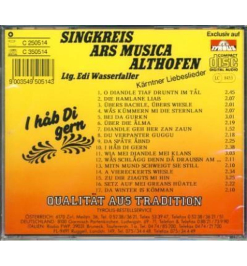 Singkreis ARS Musica Althofen - I hab Di gern Krntner Liebeslieder