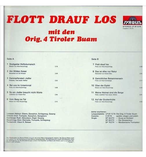 Orig. 4 Tiroler Buam - Flott drauf los